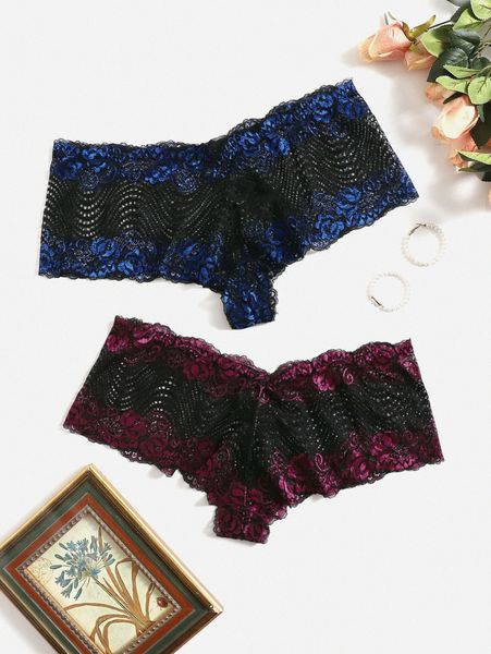 

2pack plus floral lace panty set v0dc#, Black;white