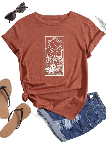 

moon & letter graphic tee x5lb#, White