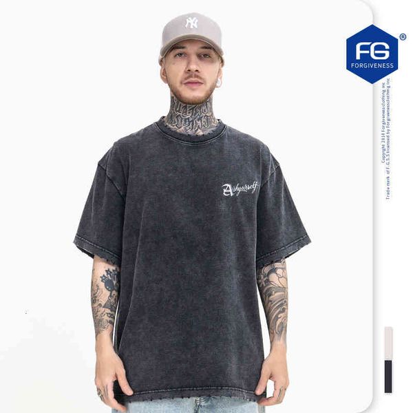 

men's t-shirts fg menswear spring and summer products chaopai high street letter printing washed short sleeve round neck t-shirt men te, White;black