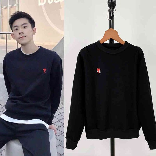 

women's hoodies sweatshirts little love embroidered round neck cotton pullover sweater, Black