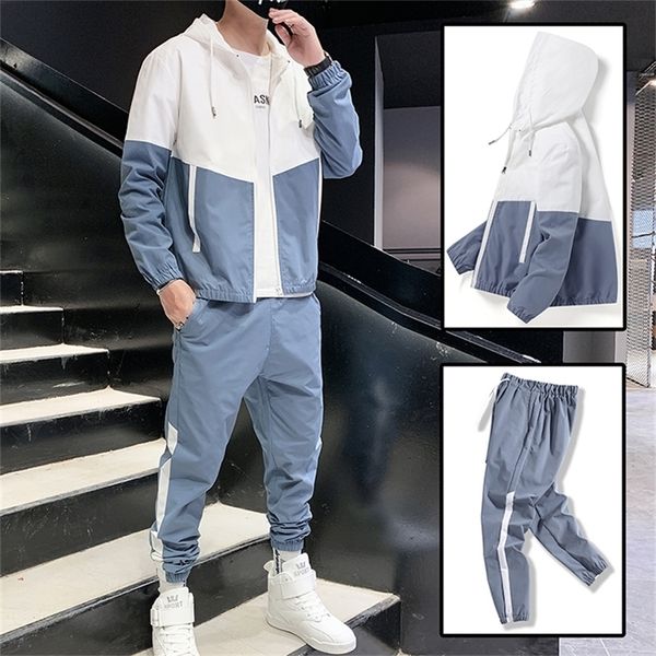 Drop Patchwork Hip Hop Casual Men's Sects Korean STILE 2 PECELAS ROOTOS MEN MEN STREETHEATE FITNESS MASCO RUIT 220609