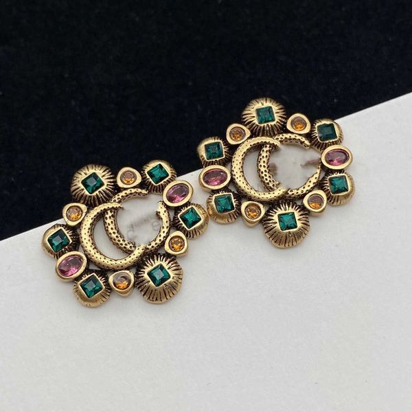

2022luxury brand designer stud gold earrings diamond double letter g women's series wedding gift alex ani, Golden;silver