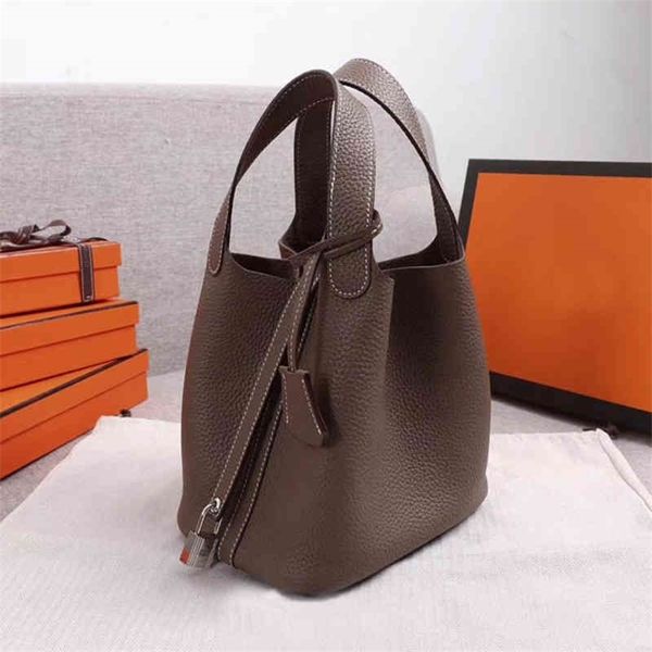 

5a real leather new shoulder bags bucket women shopping designer hands cross body with lock picotin 6vt5