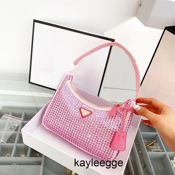

5a quality women mini nylon bags handbags pink light green black white rhinestone purses designer shoulder crossbody bag multi pochette wall