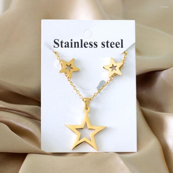 Brincos Colar Gold Gold SIINLESS STEL STAR JEWESTS PENENTE PENSO DE CASAMENTO PENDE