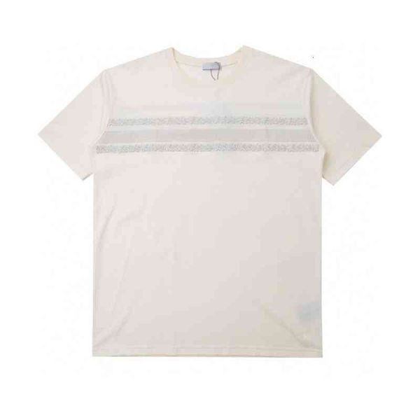 

women's t-shirt fashion brand ribbon stripe printing fashion simple trend loose and versatile round neck short sleeve t-shirt unisex, White