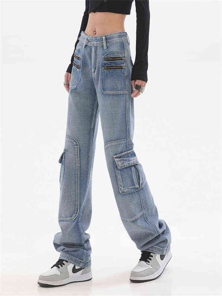 Calças de rua y2k calça de jeans de perna larga de roda baixa