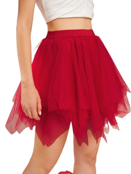 

high waist asymmetrical hem mesh skirt s1cc#, Black