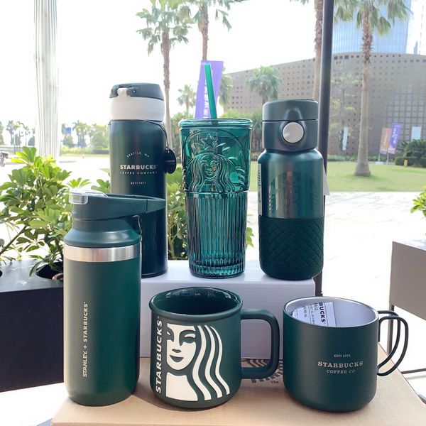 

starbucks 2020 anniversary dark green mermaid goddess glass straw cup mark deskheat preservation drinking cup