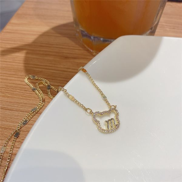 

light luxury letter cartoon necklace iins style micro inlaid zircon clavicle chain personalized versatile pendant sweater, Silver