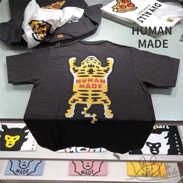

human made t-shirt front love heart tiger print slub cotton t shirt for men women streetwear haikyuu, White;black