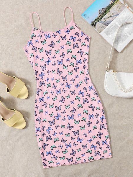 

allover butterfly print dress o8si#, Black;gray