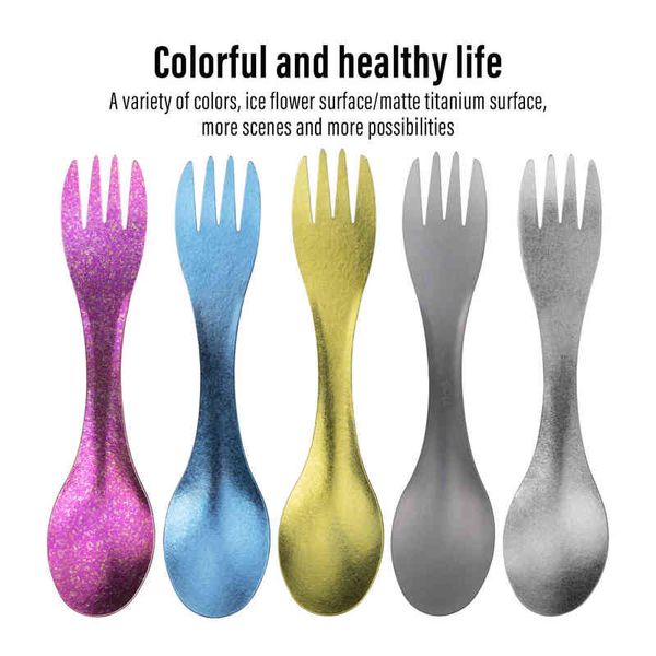 Tito Titanium Spork Spoon Ultralight Cozes portátil para acampamento ao ar livre Acessórios para piquenique para caminhada 2in1 Tableware Y220530