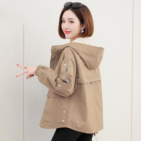 

women's jackets 2022 women's long sleeve hooded causal windbreaker female basic coats zipper lightweight bomber outwear, Black;brown