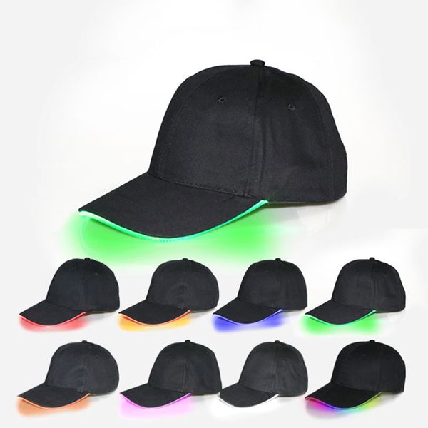 Led parlak siyah şapkalar güneş koruma snapback şapka pamuk spor parlayan beyzbol şapkası