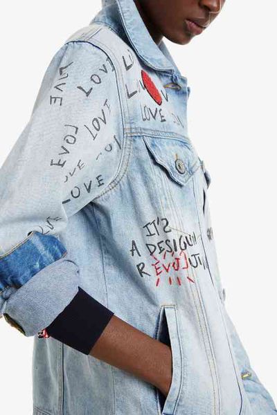 

women's jackets leisure long sleeve single breasted youth foreign trade original spanish orphan printed denim jacket, Black;brown