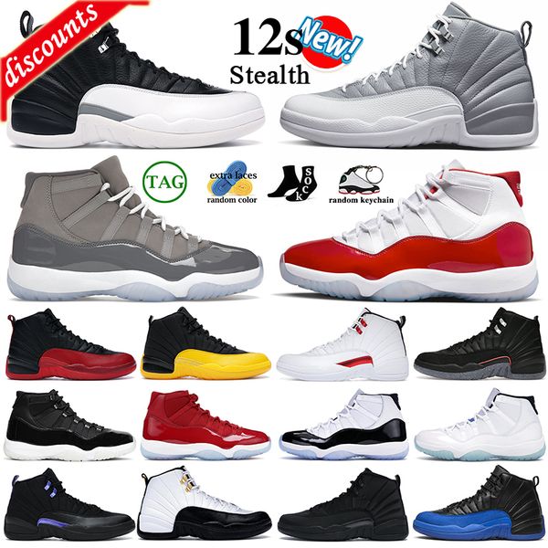 

12 12s stealth basketball shoes men women playoff royalty taxi utility grind university gold cool grey bred concord gamma blue 11s 11 cherry, Black
