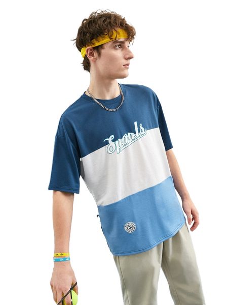 

men color block letter graphic drop shoulder tee 65re#, White;black
