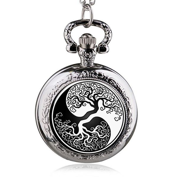 Orologi da taschino moda argento albero della vita orologio al quarzo collana ciondolo donna uomo gioielli orologio da tasca