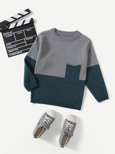 

toddler boys two tone pocket patched sweater she01, Blue