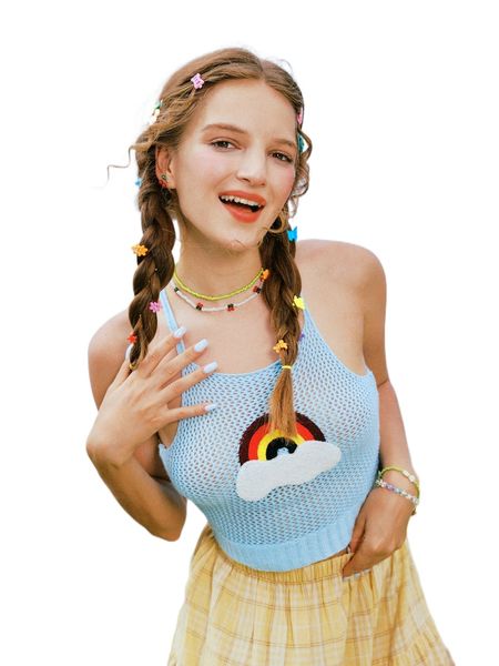 

romwe y2k revival rainbow embroidery hollow out knit c00k#, White;black