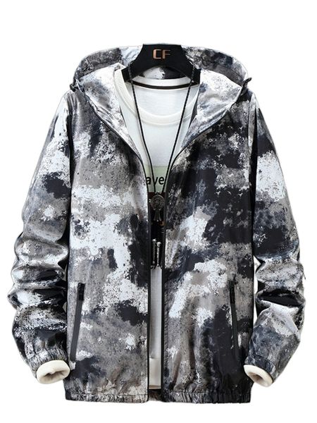 

men tie dye zip up hooded jacket without tee 81je#, Black;brown