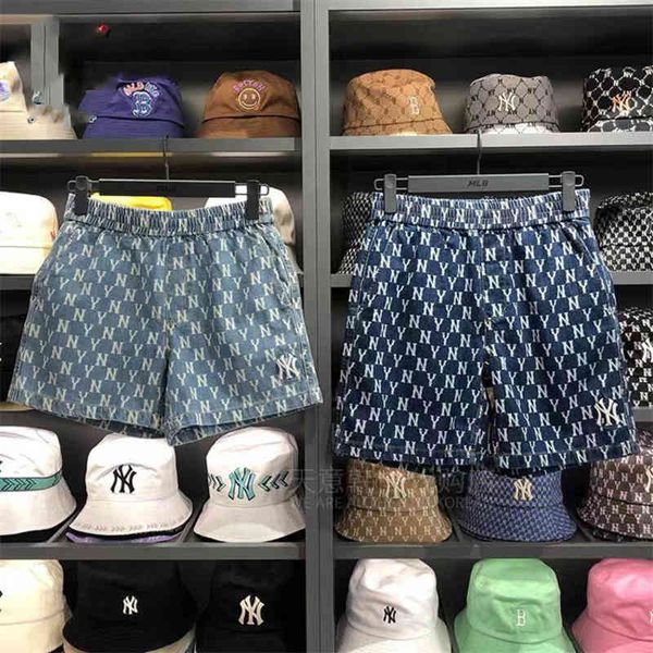 

women's pants capris mlb summer old flower all over print ny elastic waist shorts thin lines women's pants jeans fashion brand jm4, Black;white