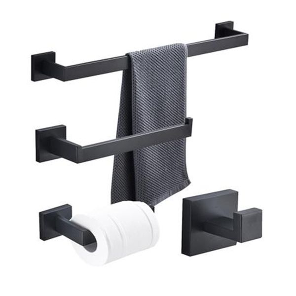 Set di accessori per il bagno in acciaio inossidabile annerito Porta carta nero opaco Porta articoli vari Porta asciugamani Accessori per il bagno T200506