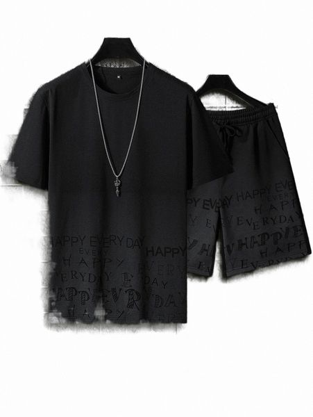 

men ombre slogan graphic tee & shorts g1l3#, Gray
