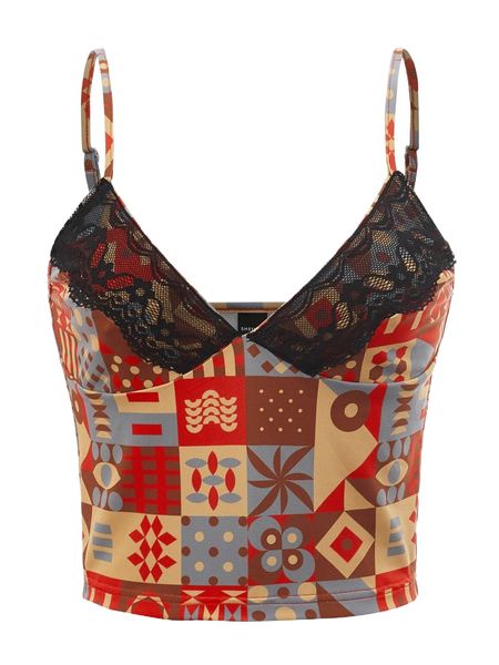 

x orcorum patchwork print lace insert cami 30ij#, White