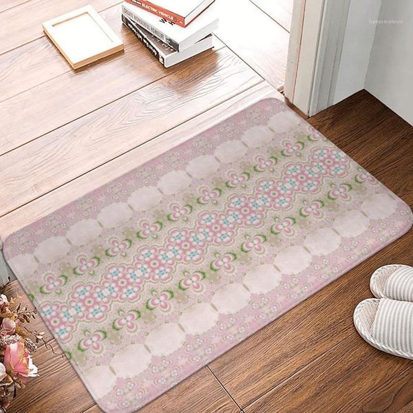 Tappeti Boho Motivo floreale rosa Bohemian Zerbino Camera da letto Rettangolo Morbido Cucina Balcone Tappeto Tappeto antipolvere Tappetino da bagno