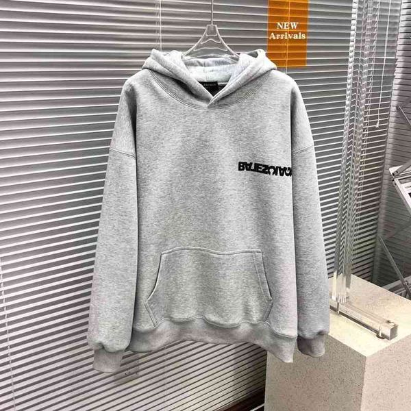

2022 designer bal hoodies and coats 2022 autumn winter new soft leather letter hooded plush sweater sports casual men's women's ve, Black