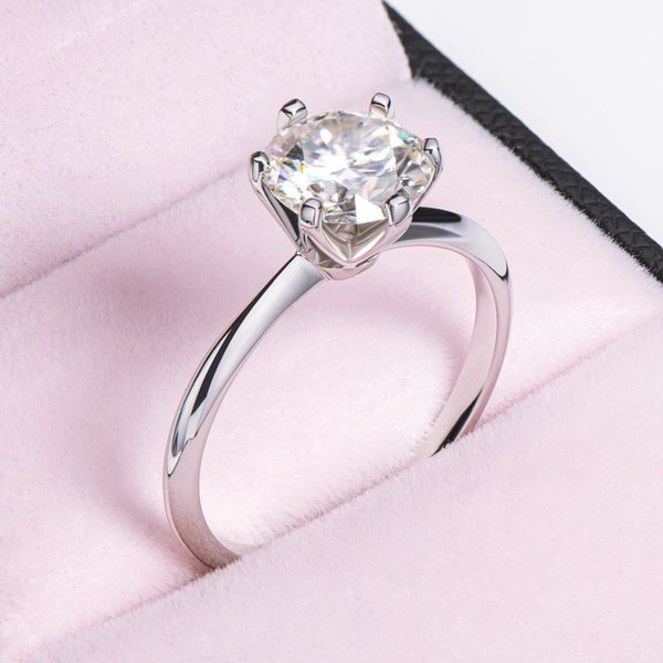 

moissanite sterling silver s925 wed ring 0.5 karat classic six claw diamond engagement promise ring for couple birthday gift, Slivery;golden