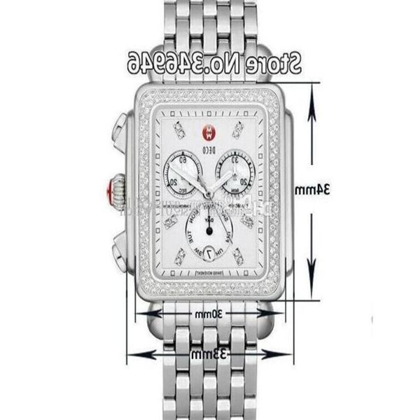 

33mm michele signature deco diamond chronograph mother of pearl ladies quartz watch301g, Slivery;brown