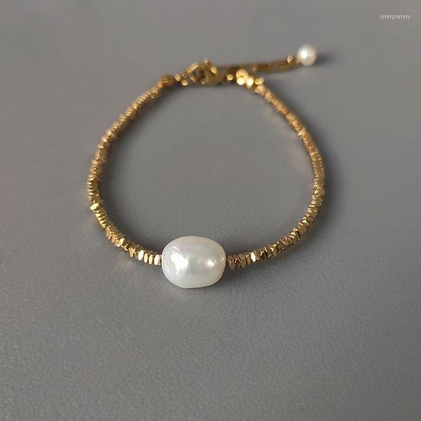 Fili di perline Squisito Trendy Color oro Perline color argento Braccialetto di perle d'acqua dolce naturale Accessori per braccio di fascino regolabile Coppia Gif