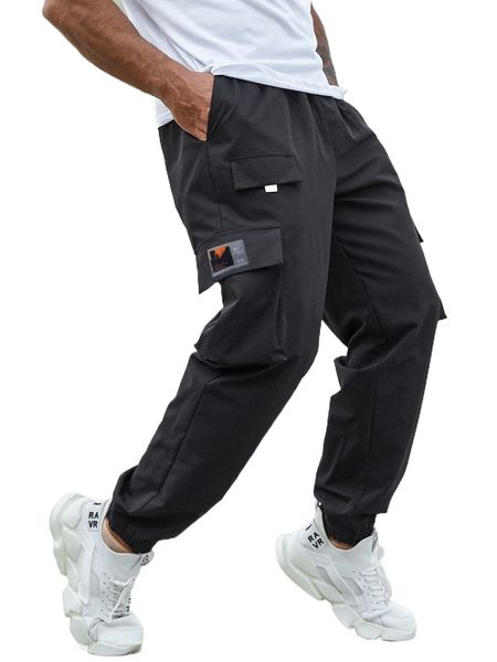 

extended sizes men flap pocket drawstring cargoÂ pants m5zc#, Black