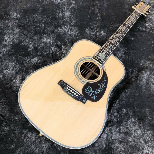 

41" d type solid spruce acoustic guitar ebony abalone inlays guitar