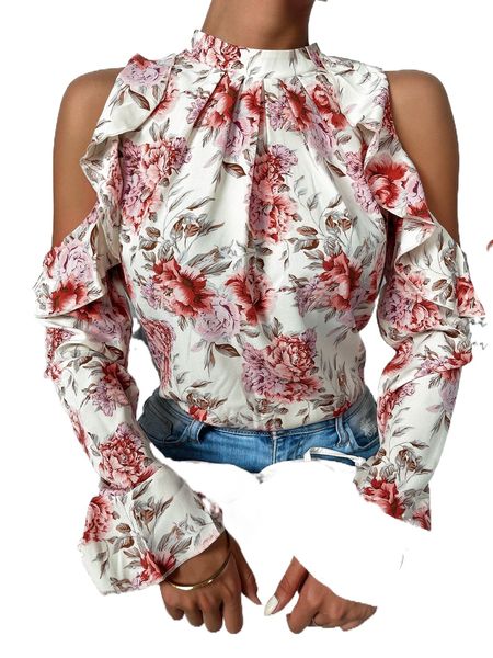 

floral print cold shoulder x4yq#, White