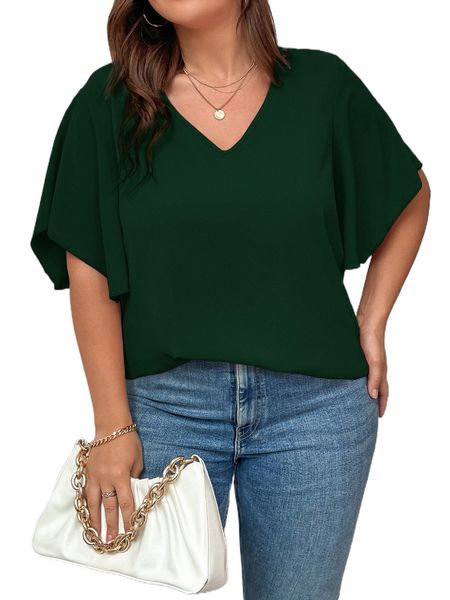 

plus butterfly sleeve blouse q3u9#, Black