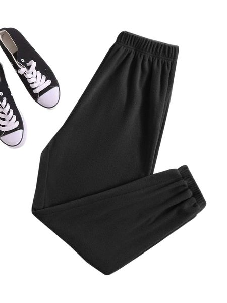 

solid elastic waist sweatpants 74if#, Black;white