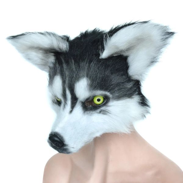 Husky Yarım Yüz Maskesi Komik Peluş Headgear Maskot Kostümleri Cadılar Bayramı Maskesi Net Kırmızı Atış Malzemeleri