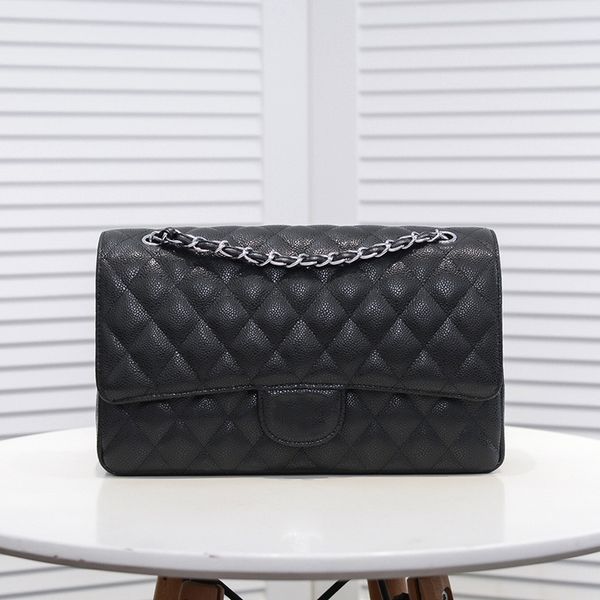 

womens classic double flap jumbo caviar bags quilted calfskin silver metal hardware matelasse chain crossbody shoulder designer handbgas 30x
