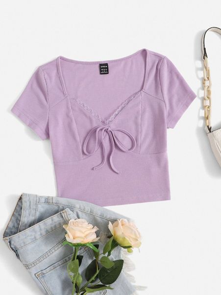 

tie front lace trim 35by#, White