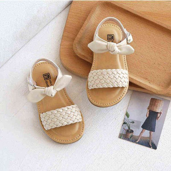 

summer toddler baby sandals kids girls korean sweet weave beach princess sandals for 1 2  5 6 years new 2022 beige pink black g220512, Black;red