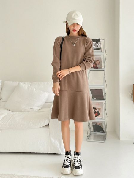 

dazy mock neck drop shoulder ruffle hem smock dress w27r#, Black;gray