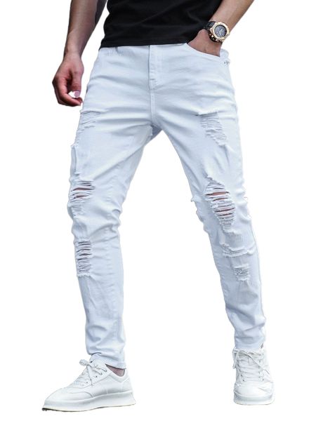 

men solid ripped tapered jeans s3ac#, Blue
