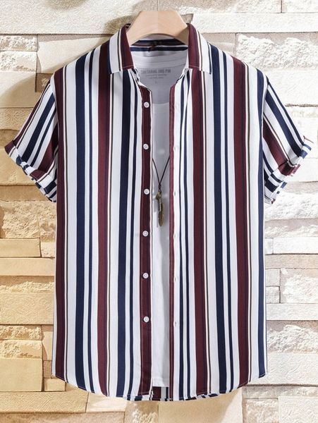 

men colorful striped shirt without tee c072#, White;black