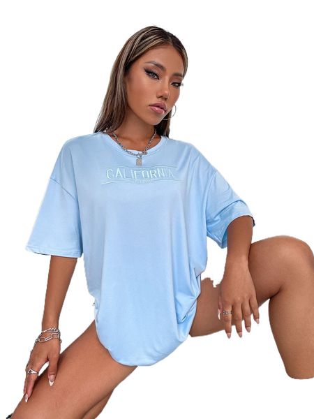 

letter embroidery drop shoulder tee q6vl#, White