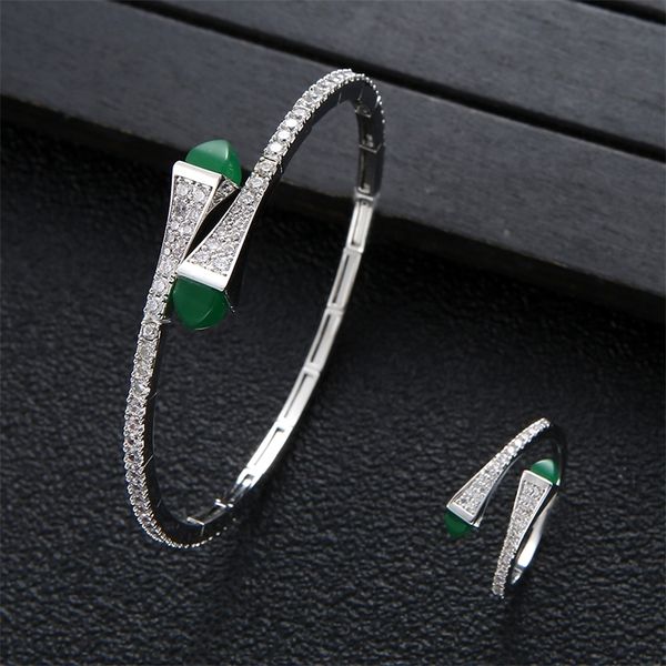 Luxo 2PCs Dubai Bangle Ring Jewelry for Women Wedding Engagement Brincos para como Mulheres HNS001 220726