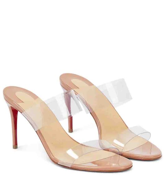 

luxury brands sandals for woman paris designer red sole sandal just nothing 85mm pvc strap slipper slide heels with box, Black